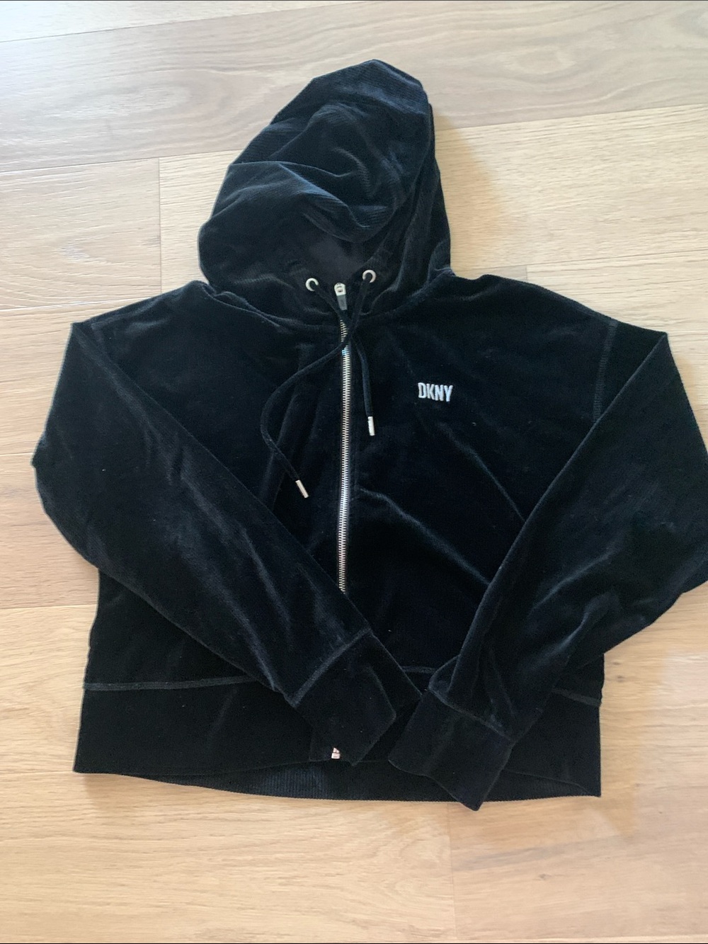 DKNY Black Velour Zip Hoodie Jacket